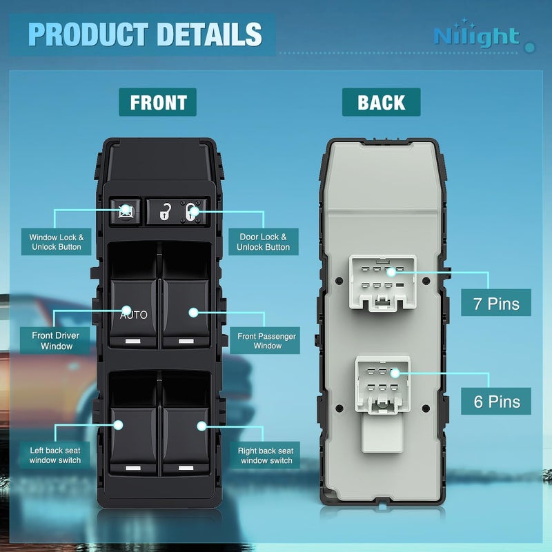 Nilight Power Master Window Switch Compatible with 2011 2012 2013 Chrysler 200 2007-2010 300 Sebring & Dodge Charger 2008-2013 Avenger 2006-2009 Mitsubishi Raider 2010 Ram Dakota Windows Switches - Image 3